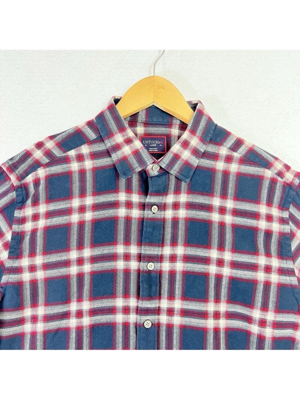 UNTUCKit Men's Plaid Flannel Shirt Large Red Blue Cotton Long Sleeve Button Up